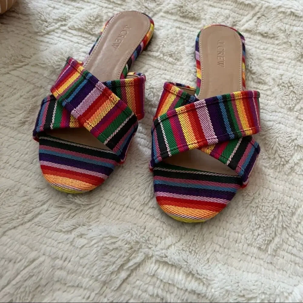 J. Crew Multistripe Cora Crisscross Slip On Sandals